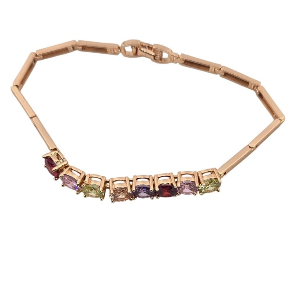Bracelet Womens 7 Multi-Color Crystal Bar Link Rose Gold Tone EUC